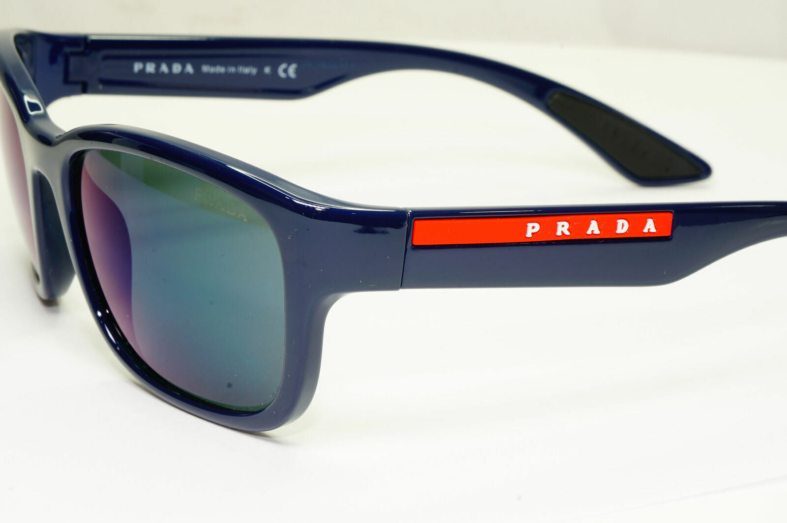 Prada Sunglasses Blue Mens Designer Square SPS 05V MAB-387 Red Stripe Sport