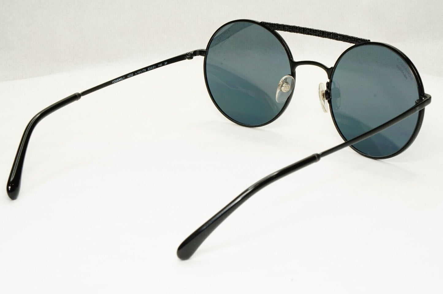 Chanel Black Polarized Sunglasses Round Metal Pilot Grey 4232 c.101/T8