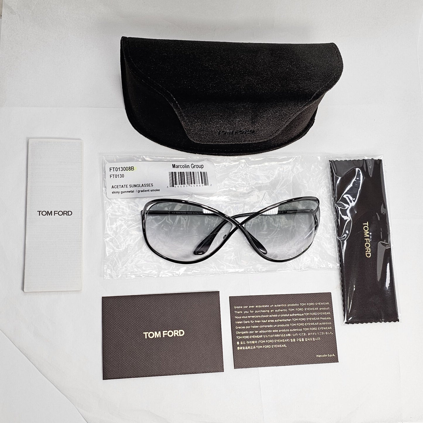 Tom Ford Sunglasses Miranda Gunmetal Gradient Grey Smoke Metal FT0130 TF 130 08B