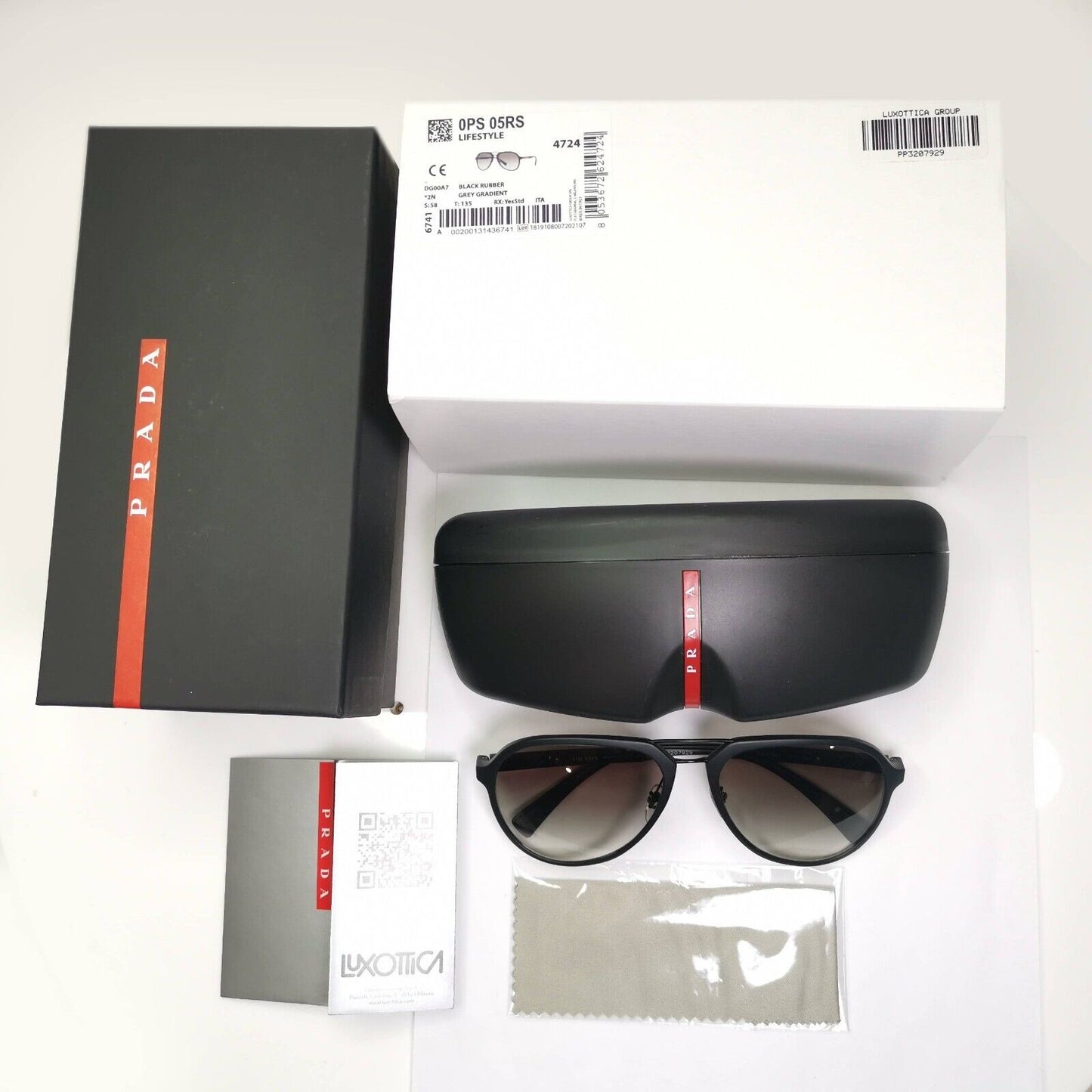 Prada Sunglasses Black Pilot Grey Gradient PS05RS SPS 05R DG0-0A7 58mm