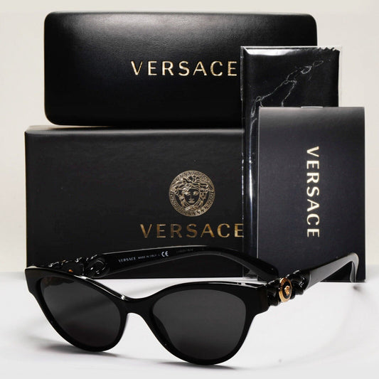 Versace Sunglasses Black Gold Medusa Chain Cat Eye MOD VE 3305 GB1 55mm