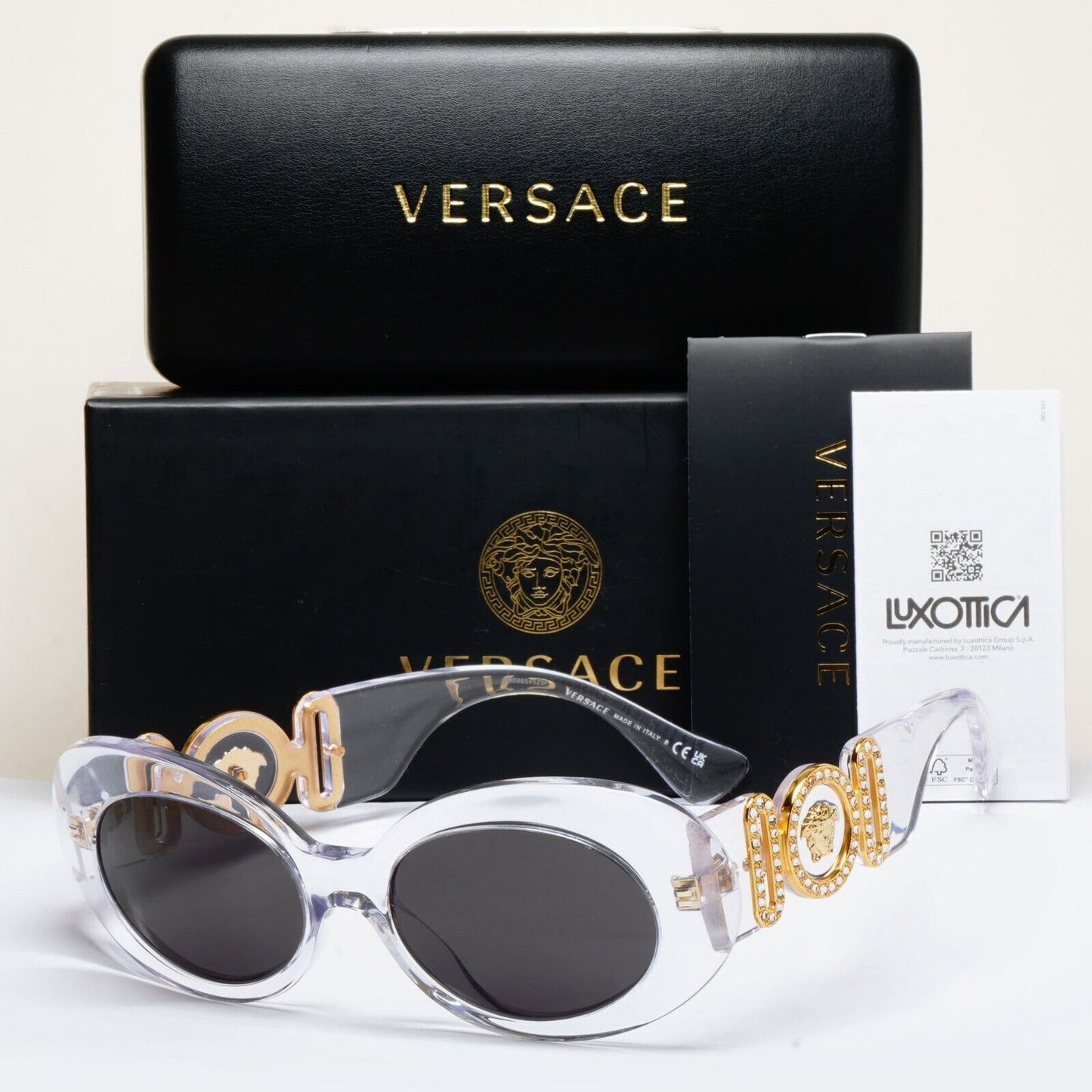 Versace Sunglasses Crystal Transparent Black Gold Medusa MOD VE 4426BU 148/1W