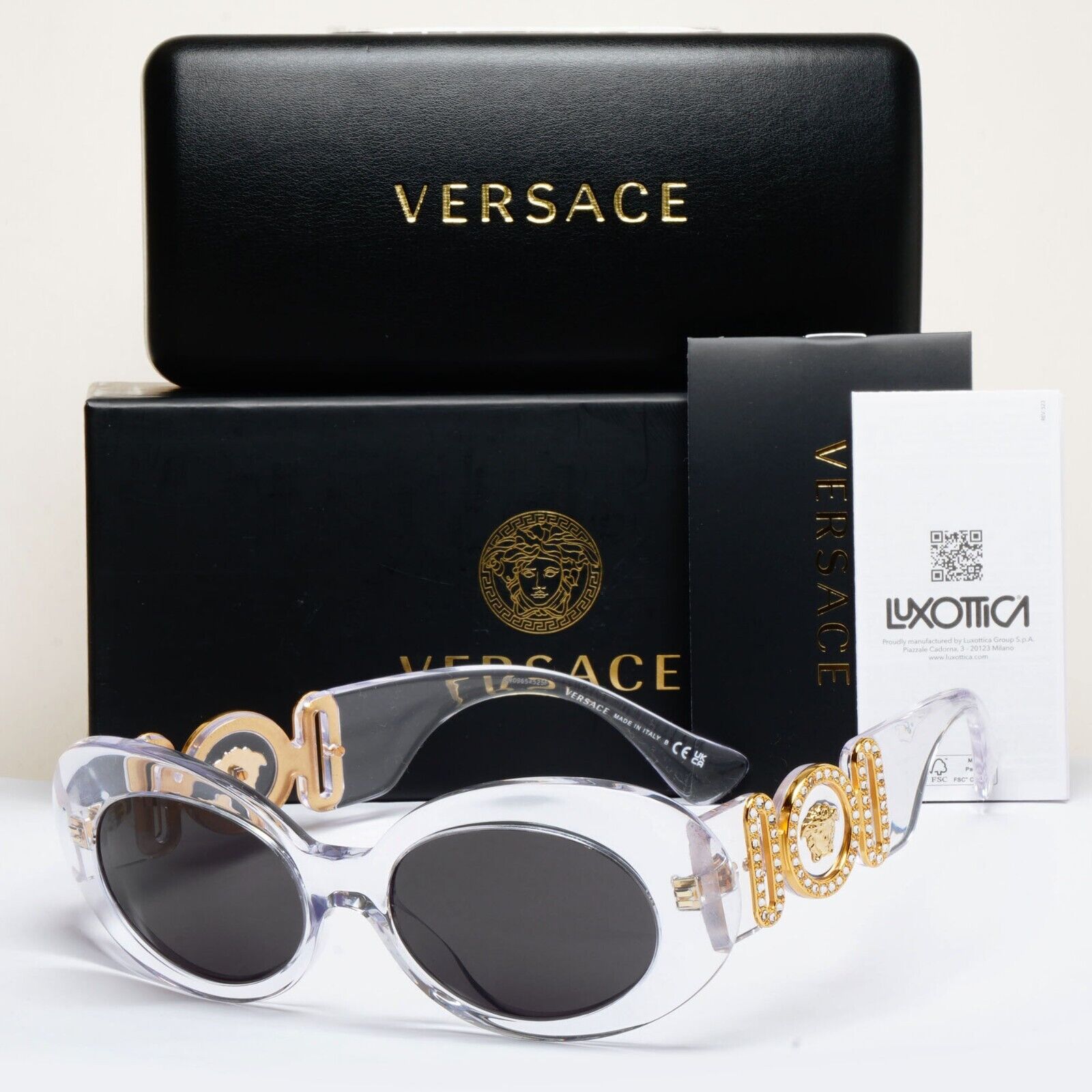 Versace Sunglasses Crystal Transparent Black Gold Medusa MOD VE 4426BU 148/1W
