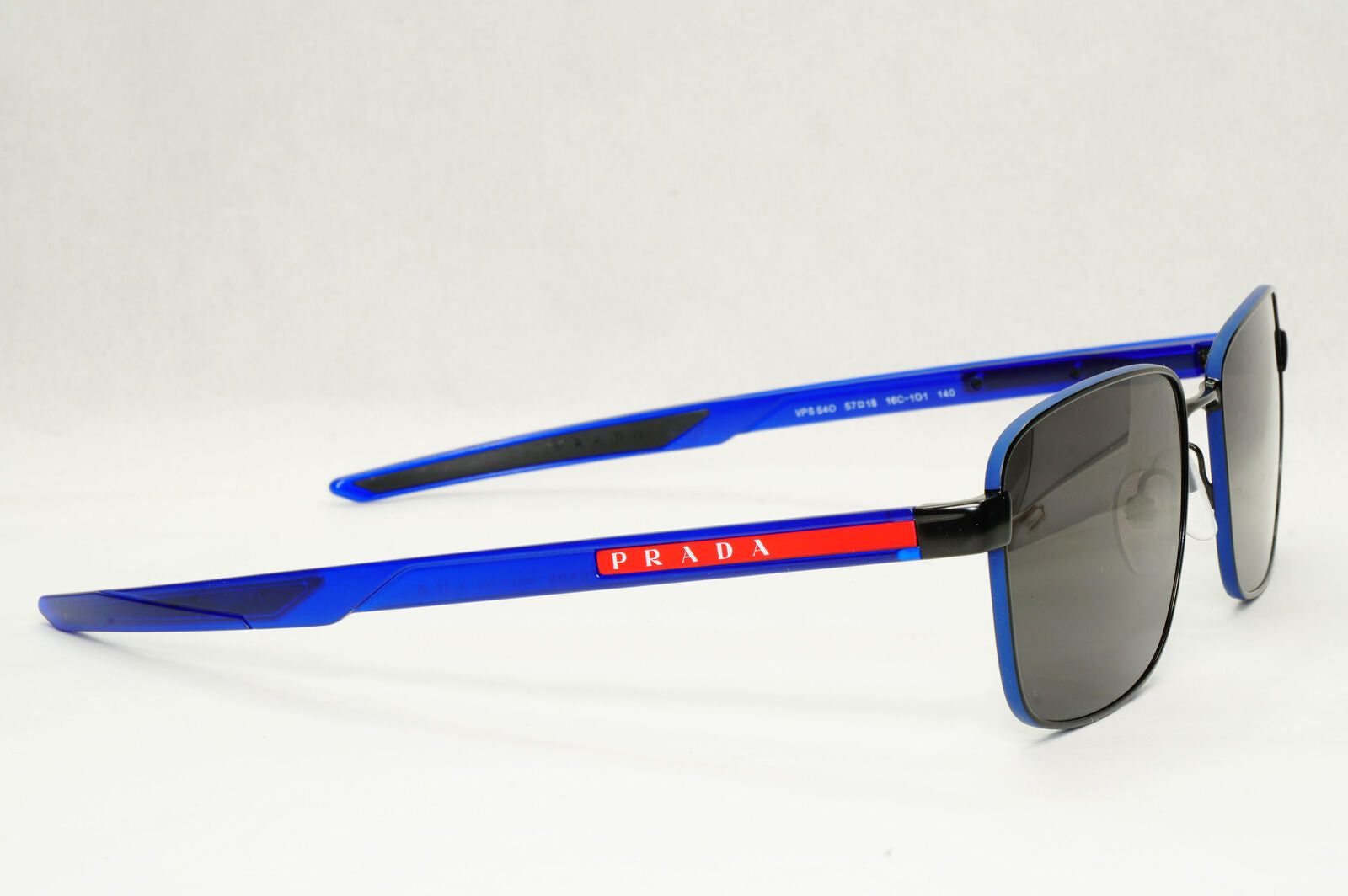 Prada Sunglasses Black Blue Square Red Stripe PS54OV VPS 54O 16C-1O1 57mm