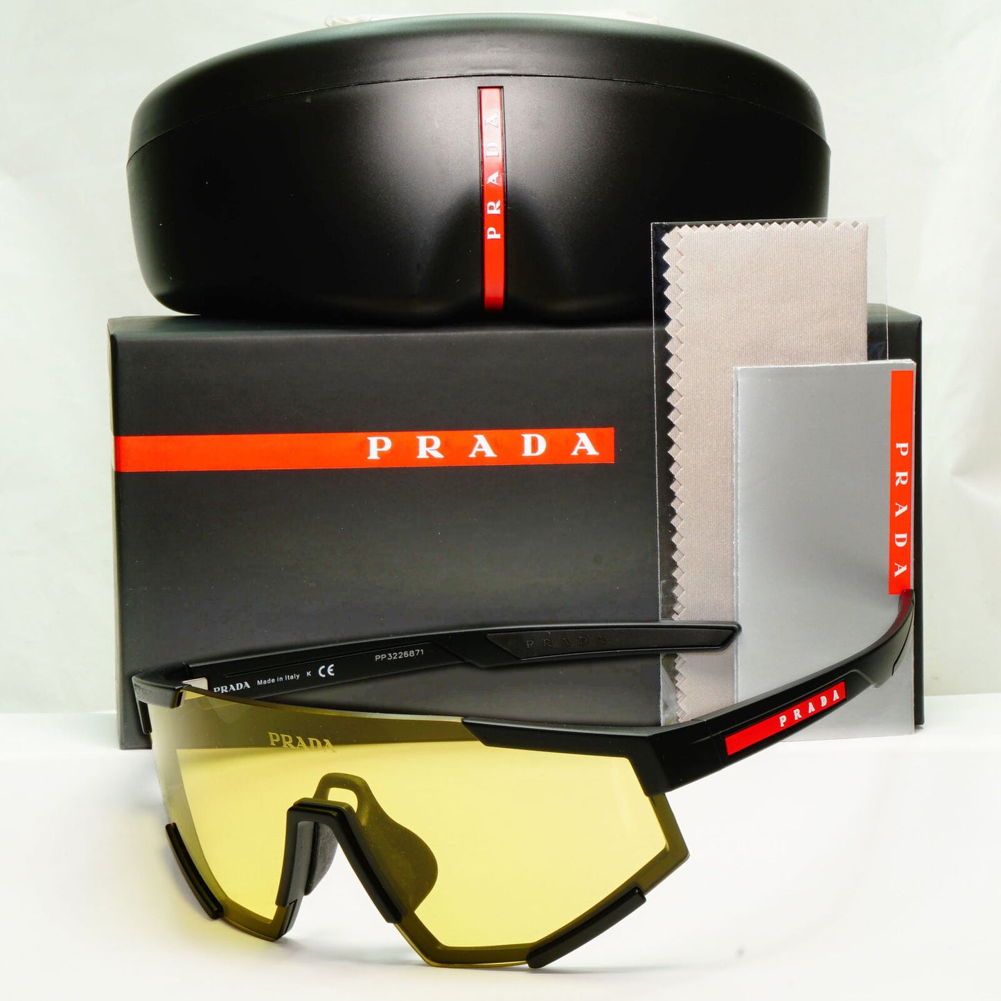Prada Yellow Black Sunglasses Shield Visor Large PS04WSF SPS 04W-F DG0-04Q
