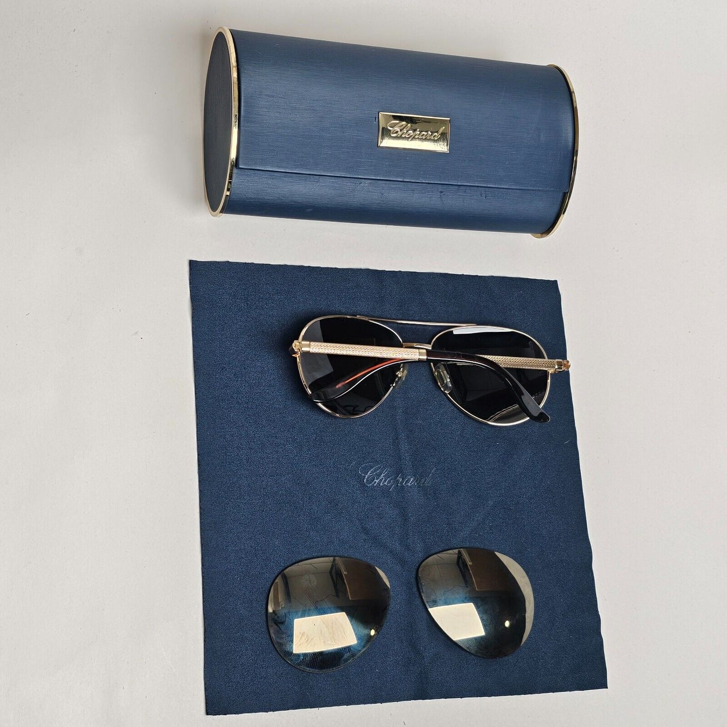 Chopard Sunglasses 23K Gold Plated Pilot Black Metal SCH 763 300K 58mm 120125