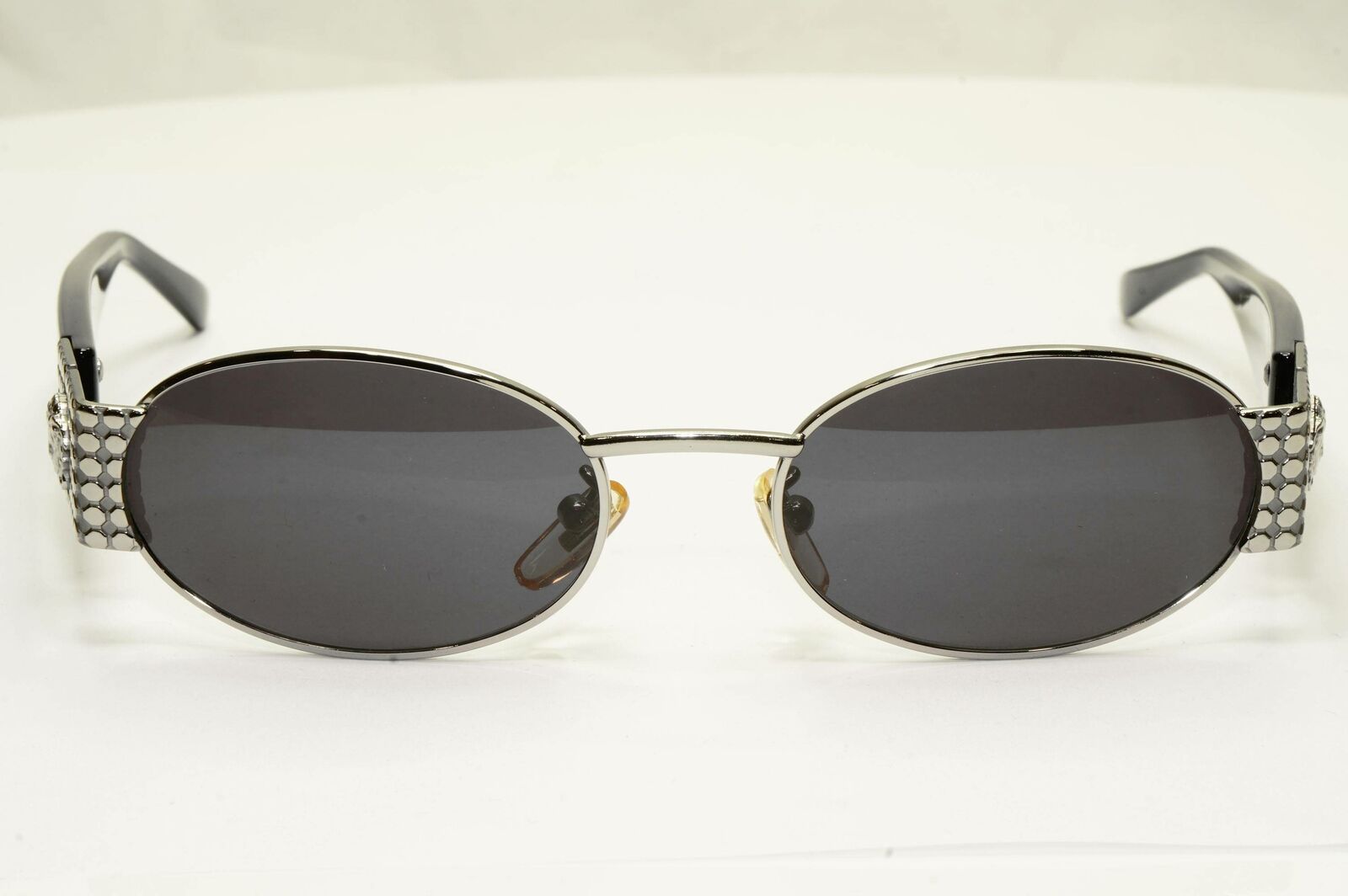 Gianni Versace 1996 Vintage Silver Medusa Black Oval Sunglasses MOD X38 COL 029