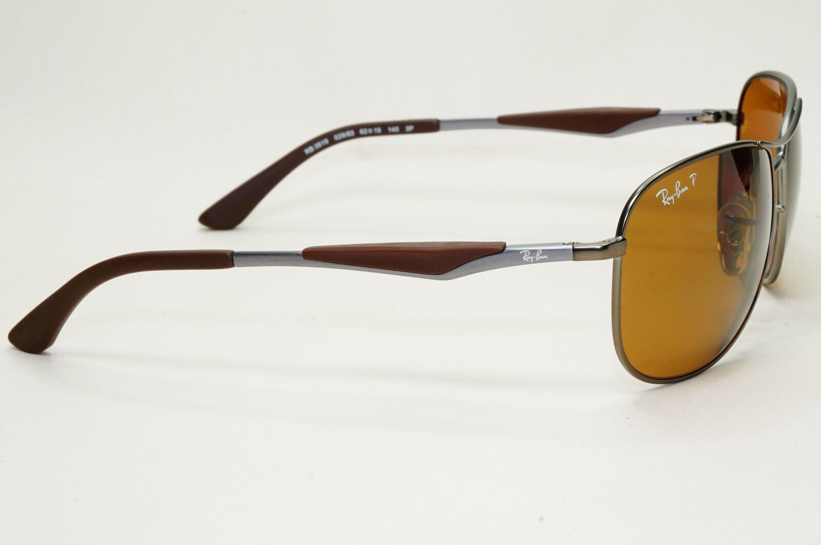 Ray-Ban Sunglasses Polarized Gunmetal Brown Meta Pilot Wrap RB 3519 029/83 62mm