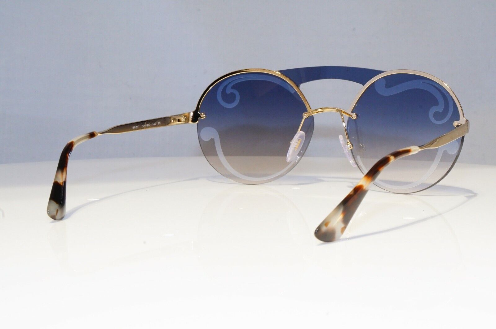 Prada Baroque Swirl Sunglasses Gold Blue Gradient Metal Round SPR 65T ZVN-0D0