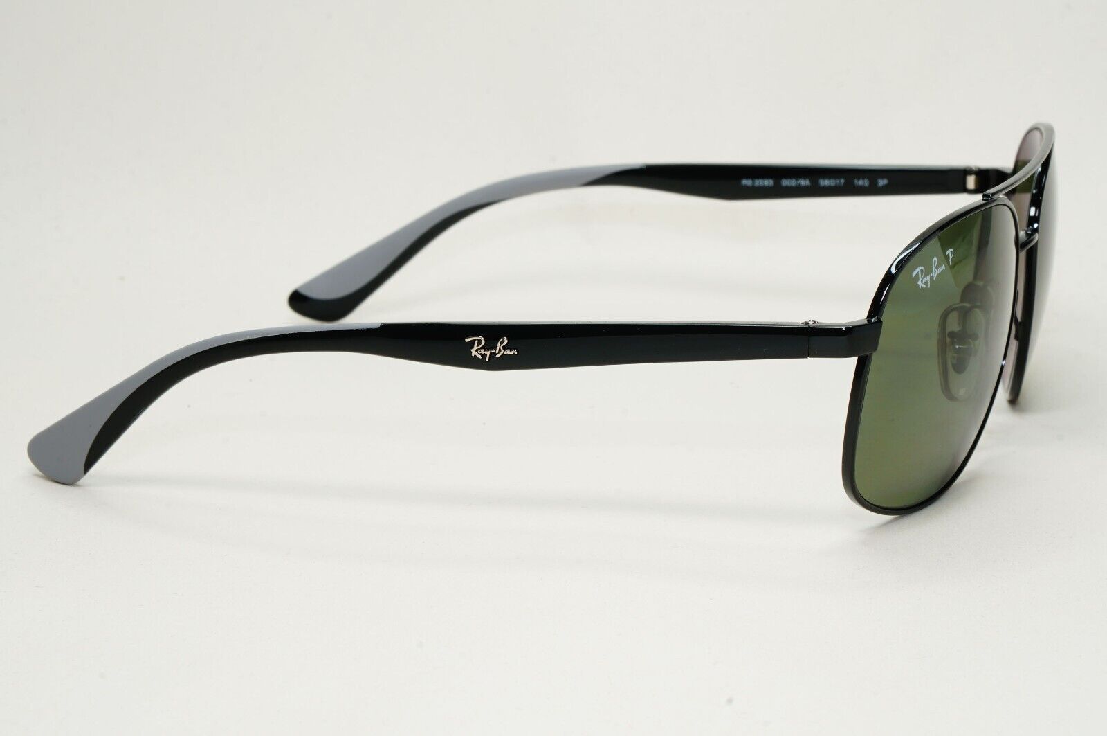 Ray-Ban Sunglasses Polarized Pilot Black Green Metal RB 3593 002/9A 58mm