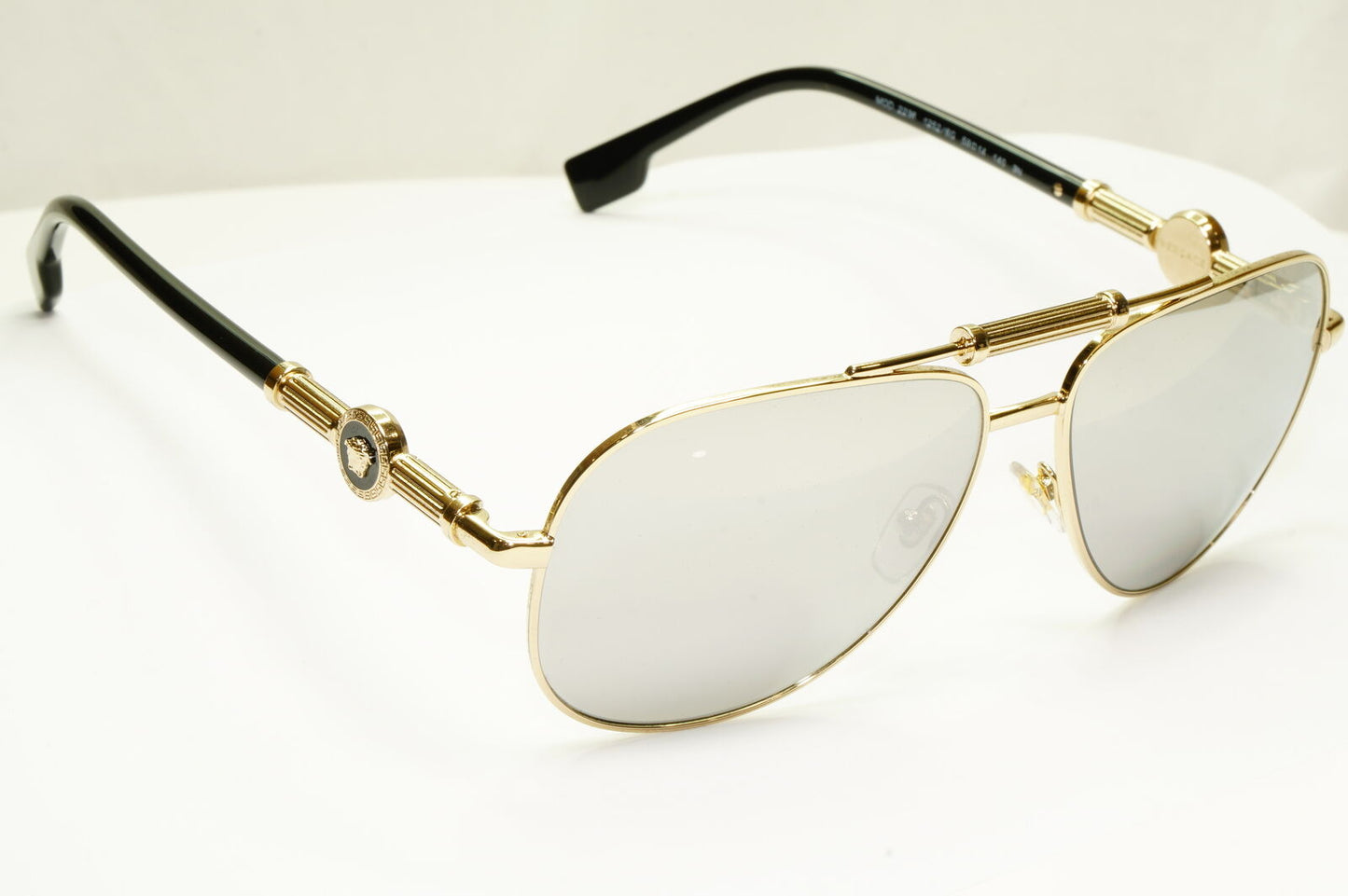 Versace Silver Gold Medusa Sunglasses Mirror Pilot Mens MOD VE 2236 1252/6G