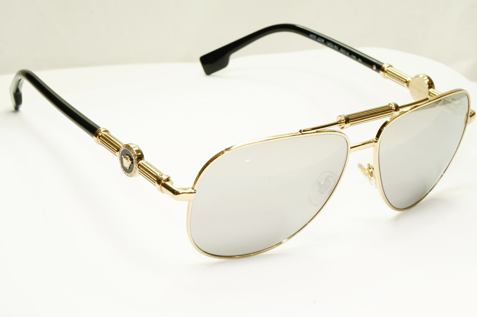 Versace Silver Gold Medusa Sunglasses Mirror Pilot Mens MOD VE 2236 1252/6G