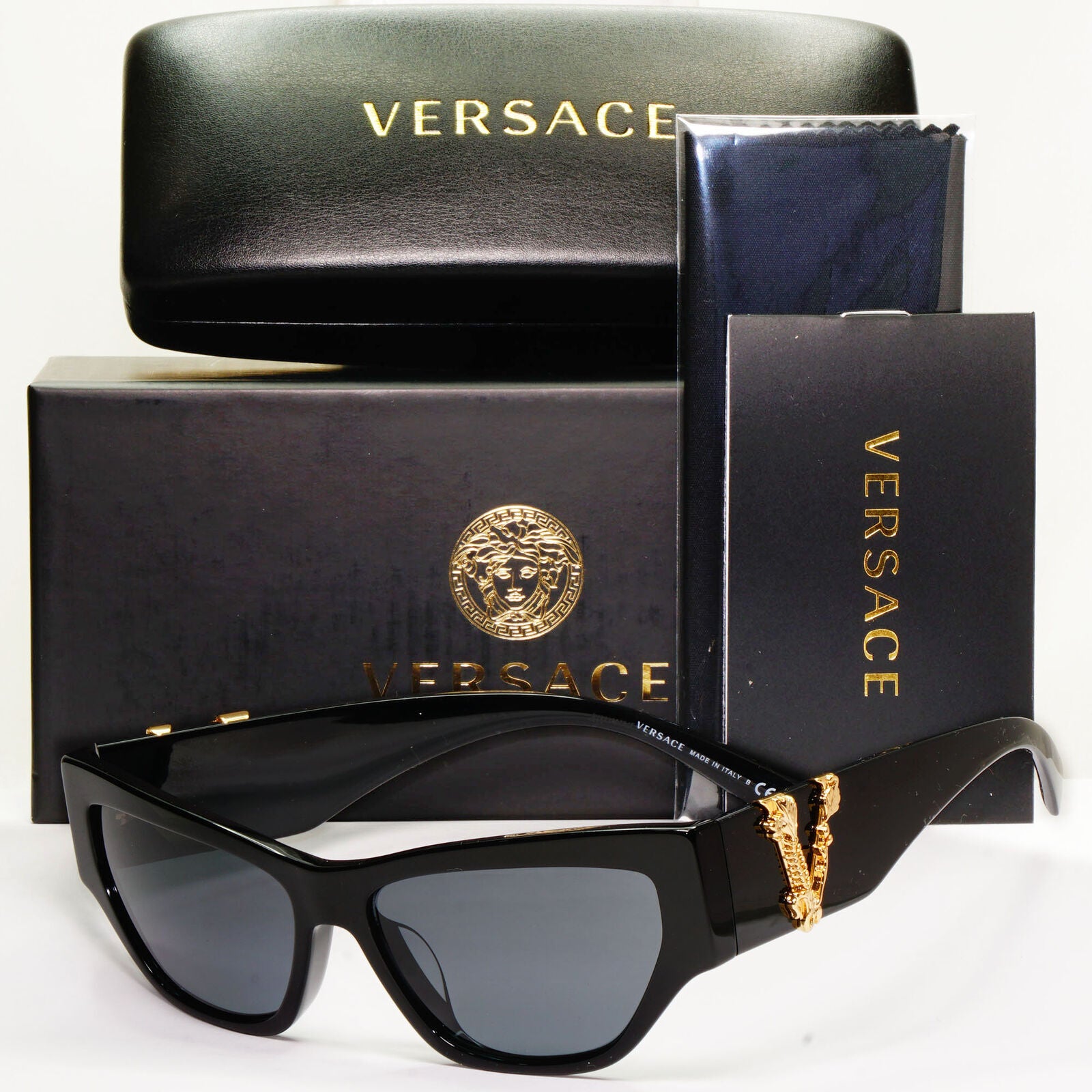 Versace Sunglasses Black Gold V Grey Square MOD VE 4383-F GB1/87 56mm