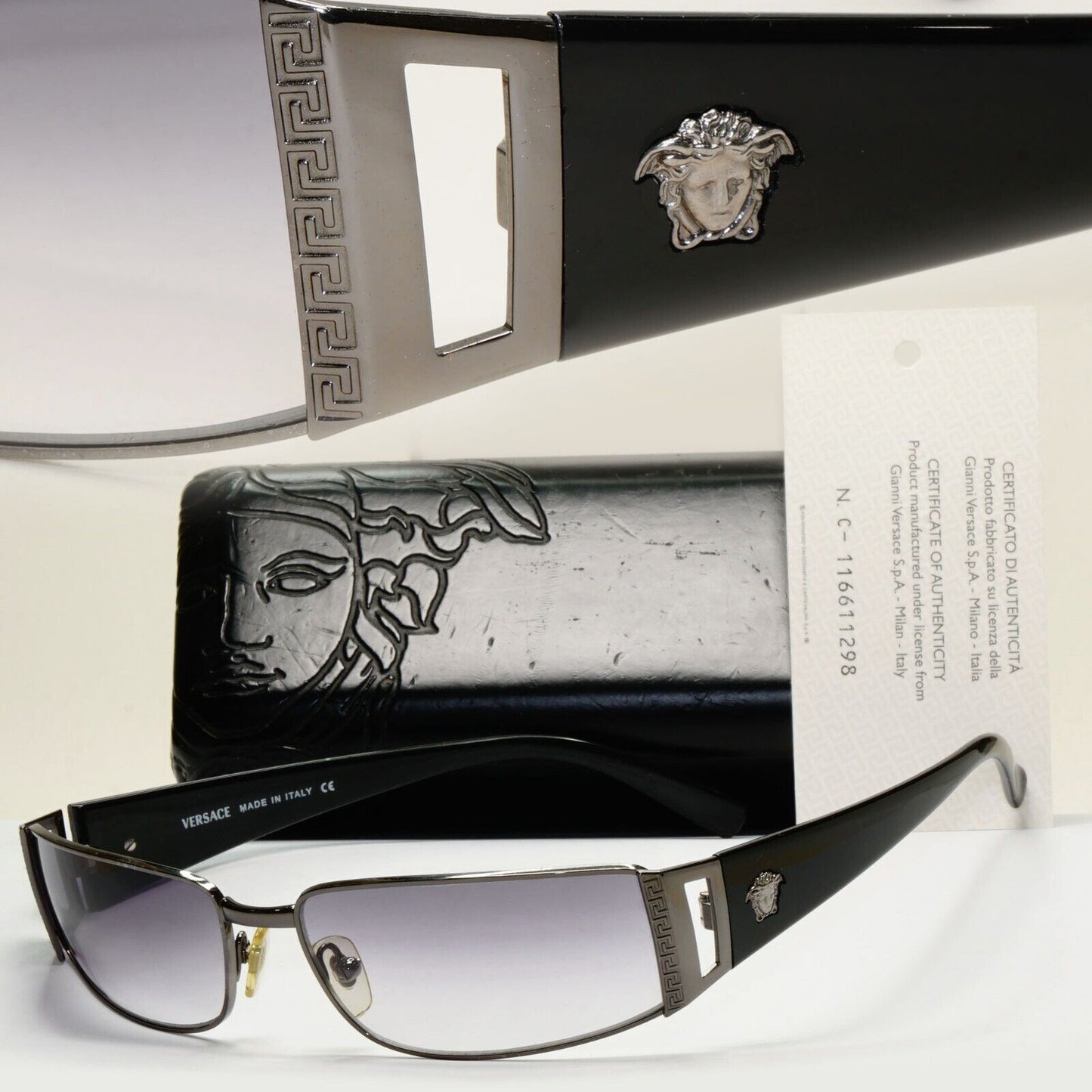 Versace Sunglasses 2003 Vintage Rectangle Black Gunmetal MOD 2021 1001/11 210924