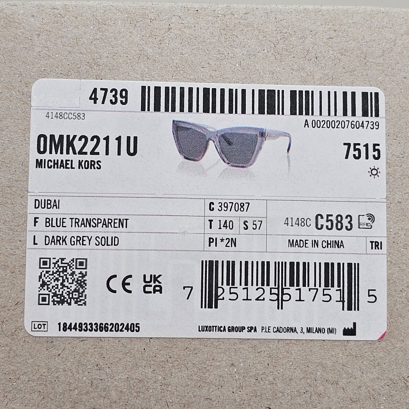 Michael Kors Sunglasses Dubai Grey Transparent Square MK 2211U 3970/87