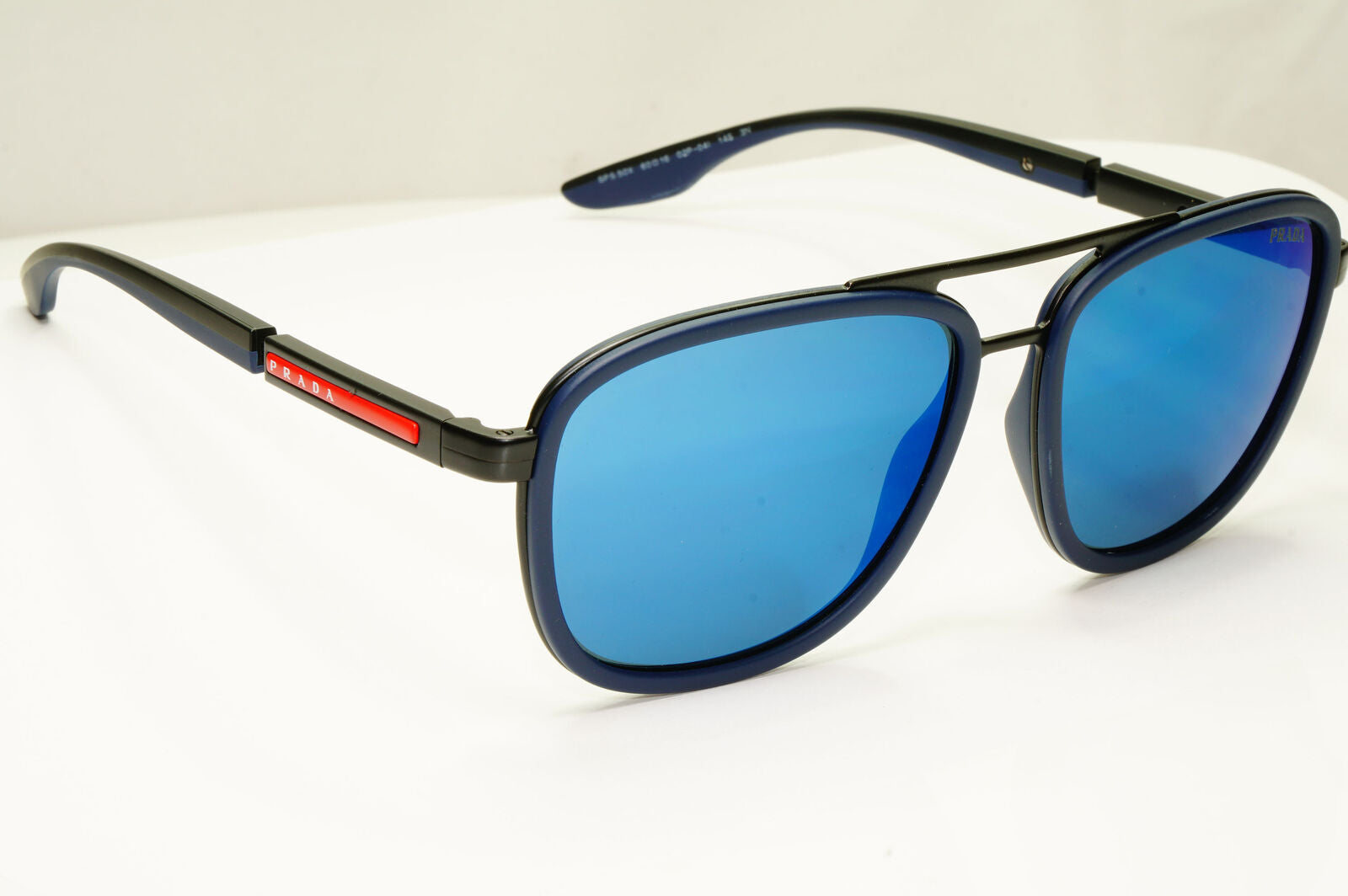 Prada Blue Mirror Sunglasses Pilot Mens Black Large SPS 50X PS50XS 02P-04I