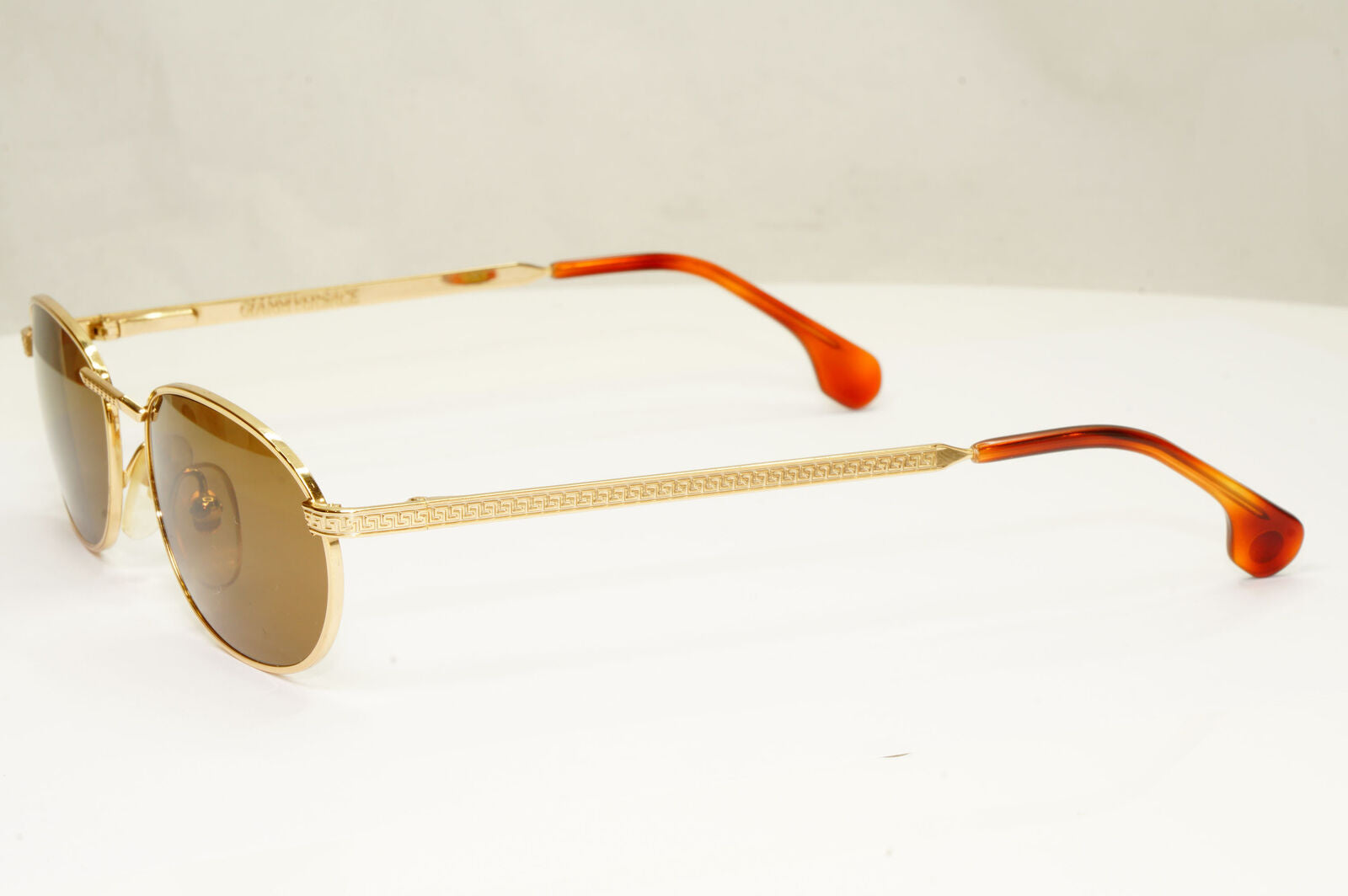 Gianni Versace 1995 Vintage Gold Meander Brown Metal Sunglasses MOD G61 COL 030
