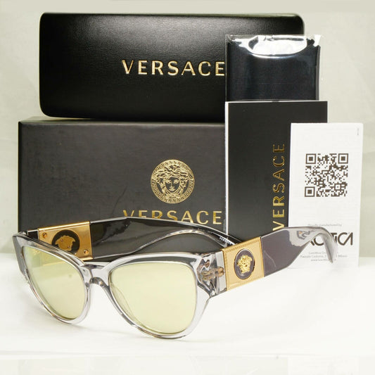 Authentic Versace Womens Clear Gold Big Medusa Logo Sunglasses 4398 5305/V9