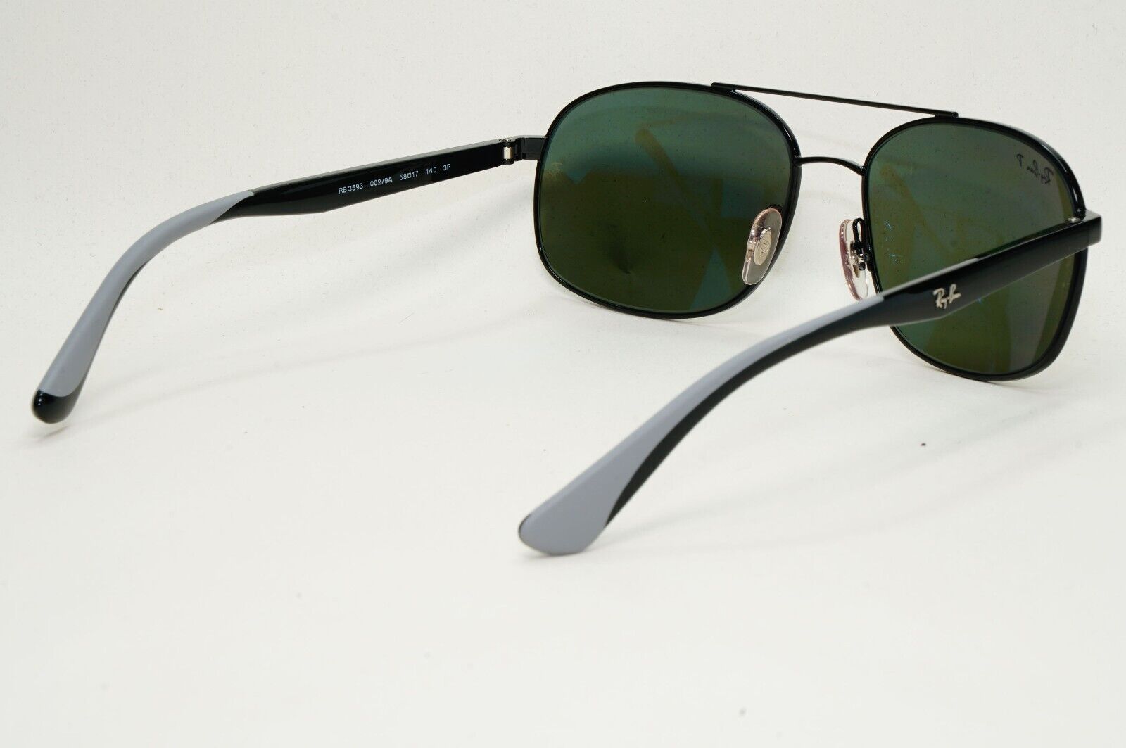 Ray-Ban Sunglasses Polarized Pilot Black Green Metal RB 3593 002/9A 58mm