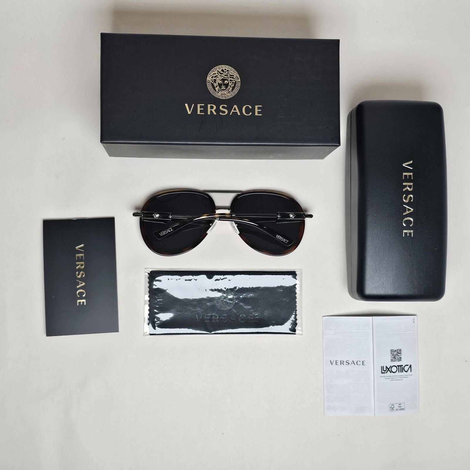 Versace Sunglasses Oversized Pilot Brown Havana Gunmetal MOD VE 2260 1001/87