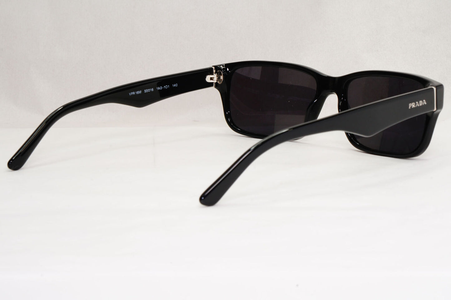 Prada Sunglasses Black Rectangle Glossy Fashion PR16MV VPR 16M 1AB-1O1 55mm