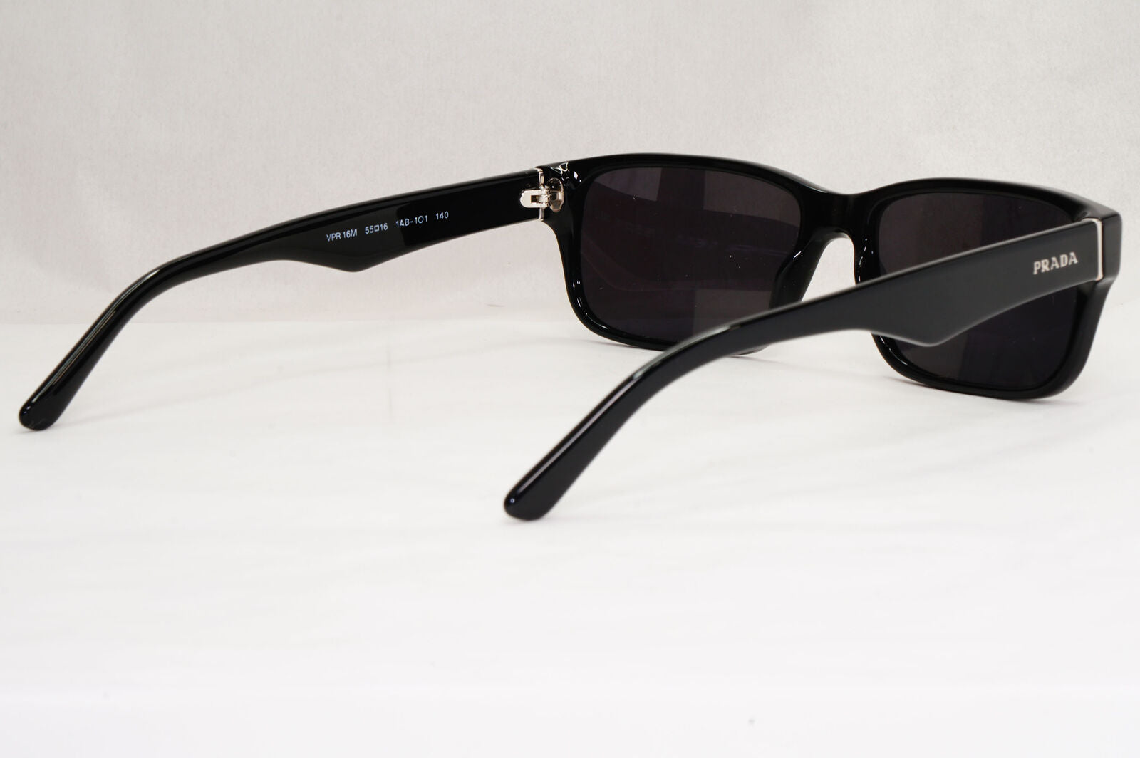 Prada Sunglasses Black Rectangle Glossy Fashion PR16MV VPR 16M 1AB-1O1 55mm