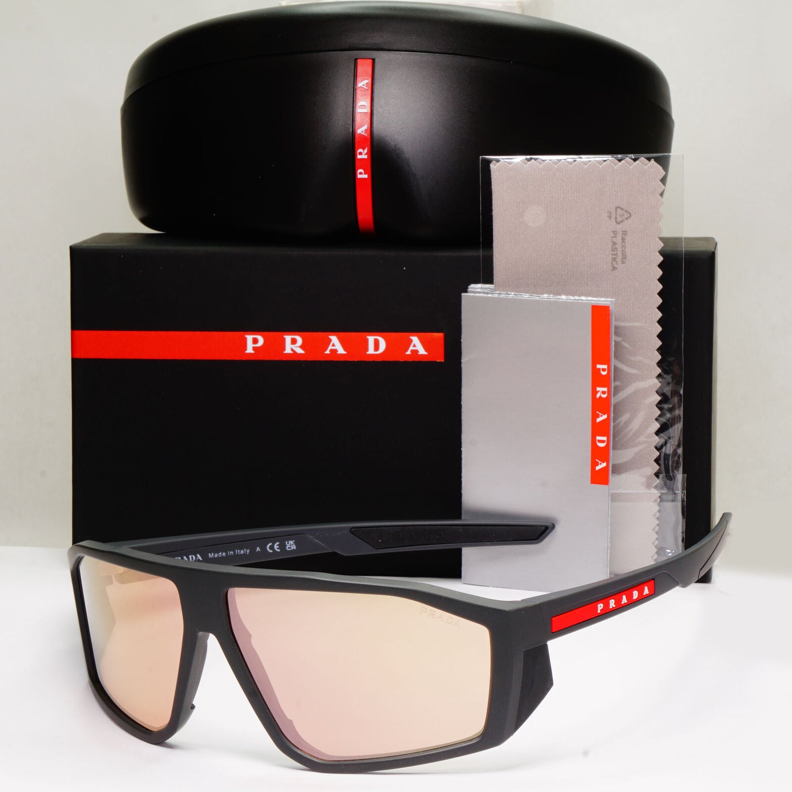 Prada Sunglasses Rose Gold Mirror Grey Rubber Wrap PS08WS SPS 08W 11C-07R