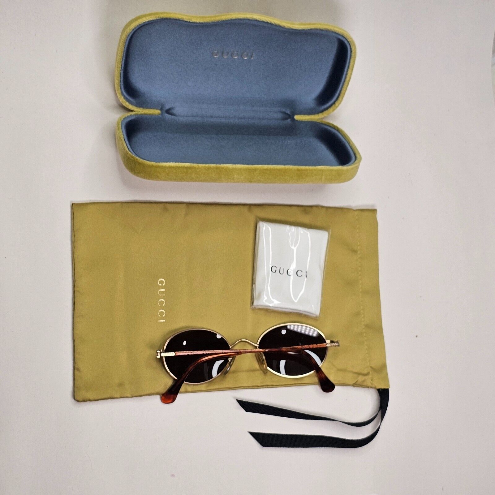 Gucci Sunglasses 1994 Vintage Gold Brown Oval Unisex GG 1247/S FP7 50mm 230924