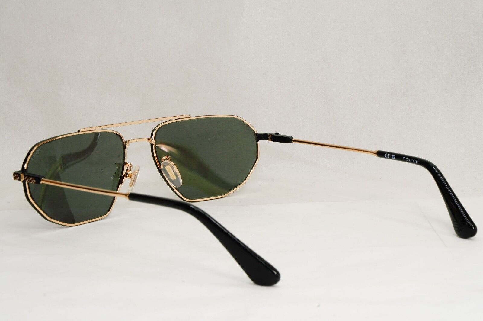 Police Sunglasses Gold Black Metal Angular Pilot Green SPL F66 Octane 2 COL 0302
