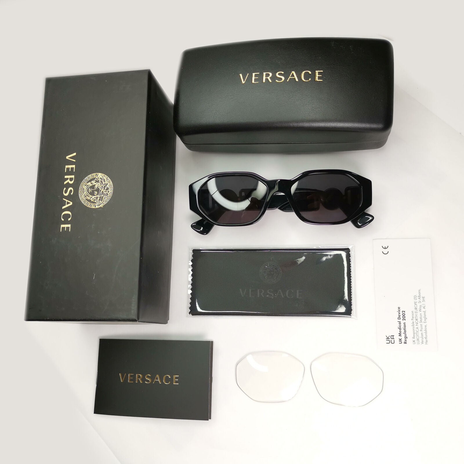 Versace Sunglasses Black Gold Medusa Octagon Angular Biggie MOD VE 3320-U GB1