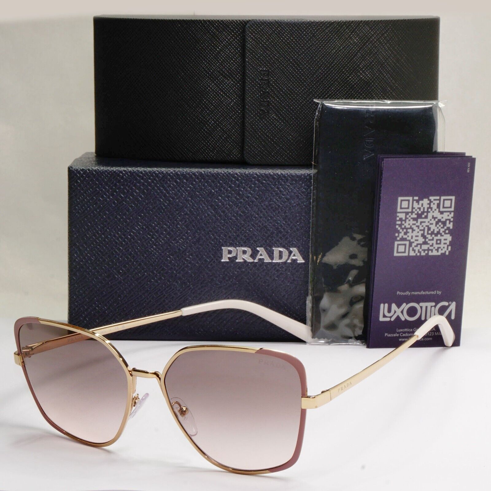 Prada Sunglasses Gold Square Metal Grey Pink Gradient PR60XS SPR 60X 07B-4K0