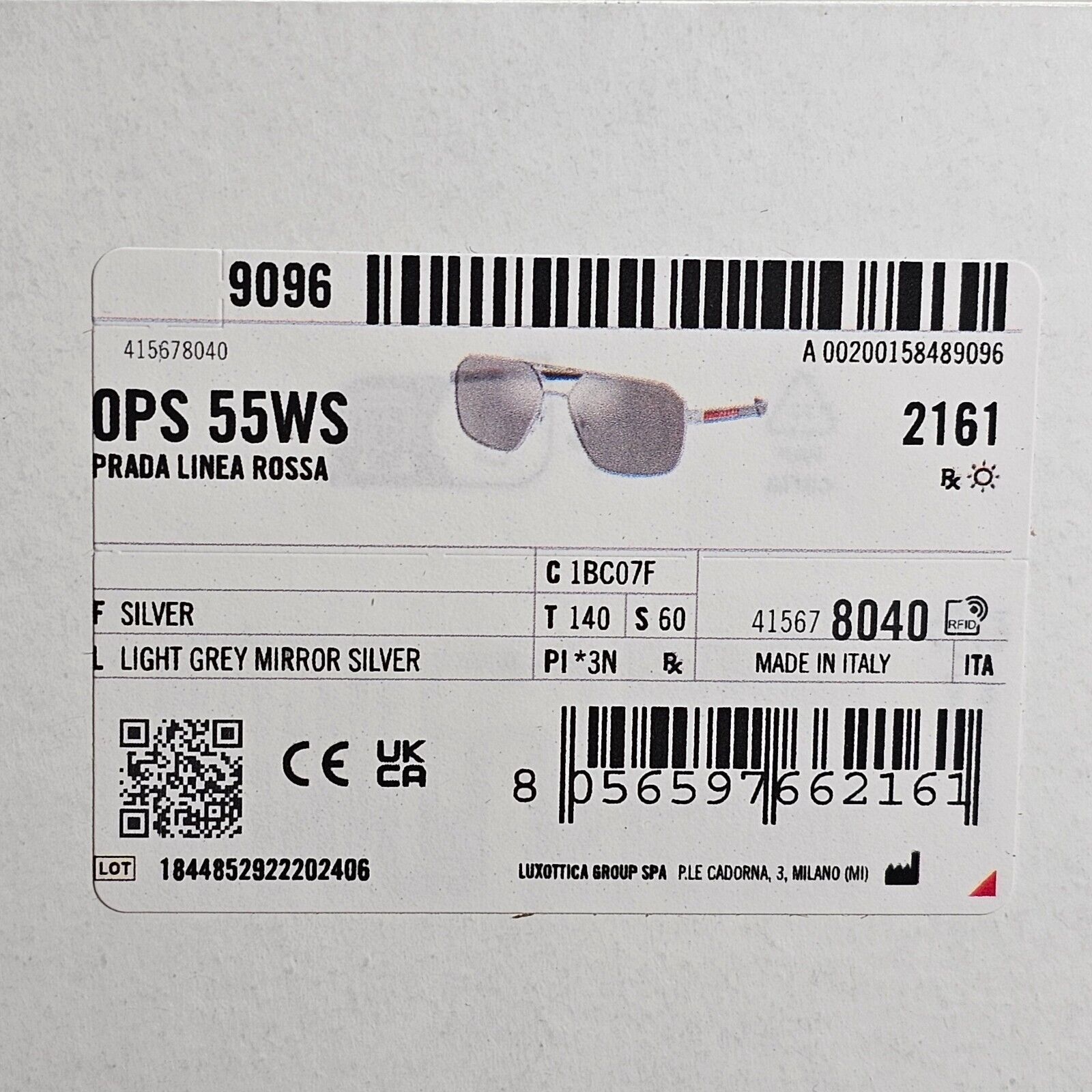 Prada Sunglasses Silver Mirror Grey Transparent PS55WS SPS 55W 1BC-07F 60mm
