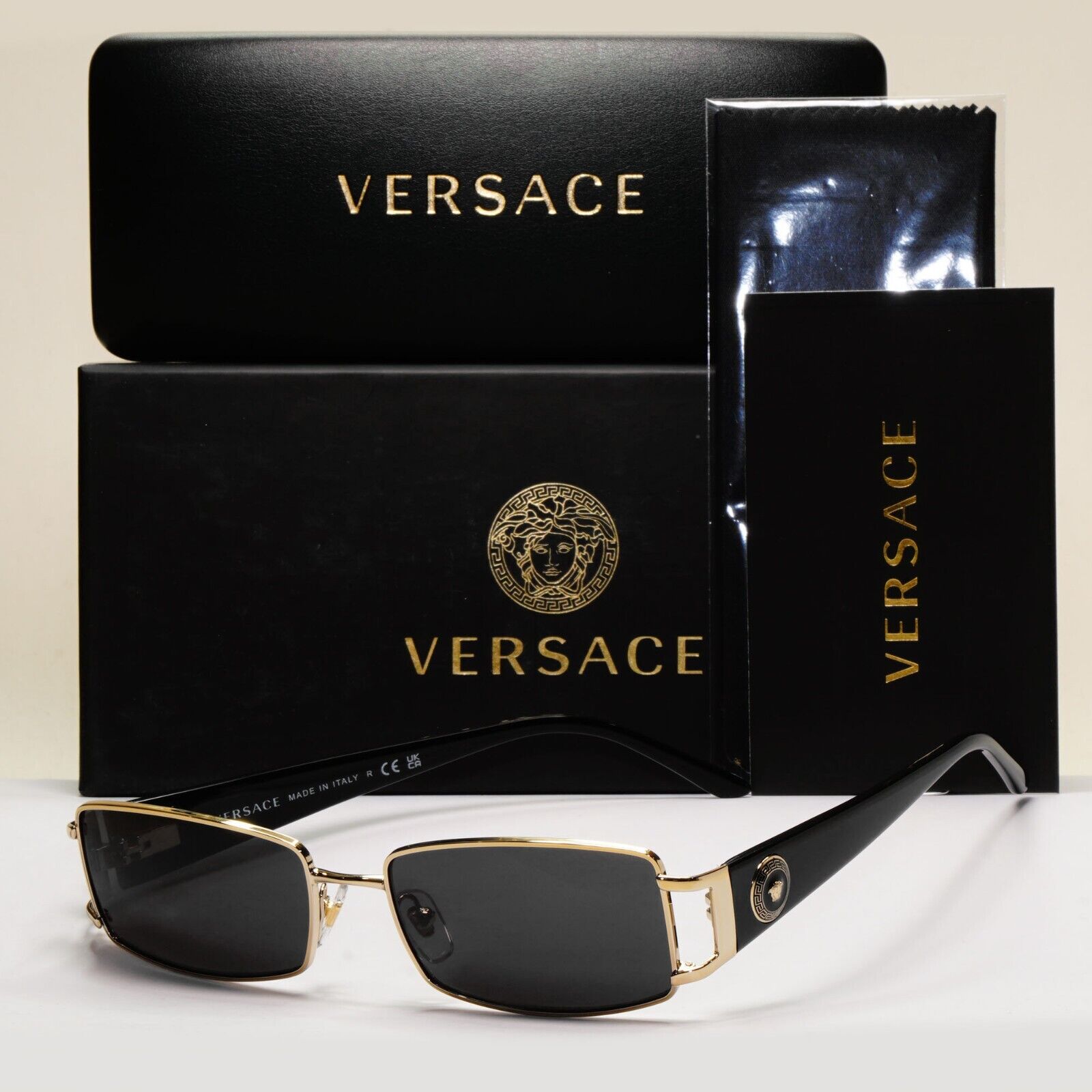 Versace Sunglasses Black Gold Medusa Rectangle Small MOD 1163-M 1252 52mm