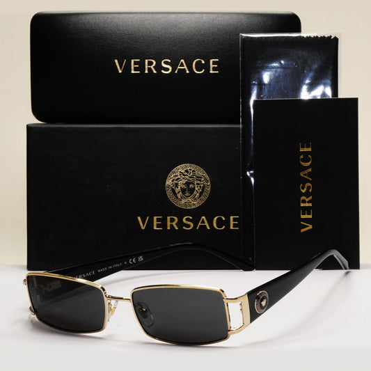 Versace Sunglasses Black Gold Medusa Rectangle Small MOD 1163-M 1252 52mm