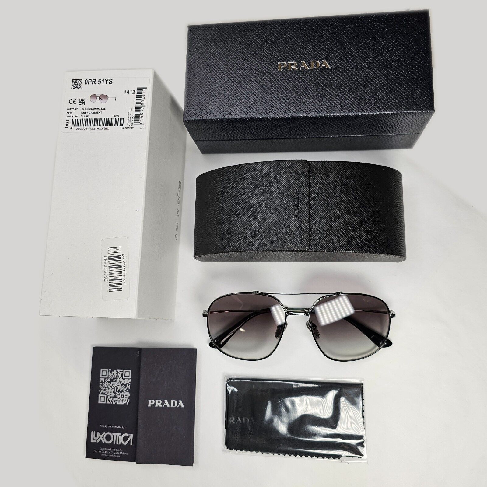 Prada Sunglasses Black Gunmetal Grey Gradient Metal Pilot PR51YS SPR 51Y M4Y-0A7
