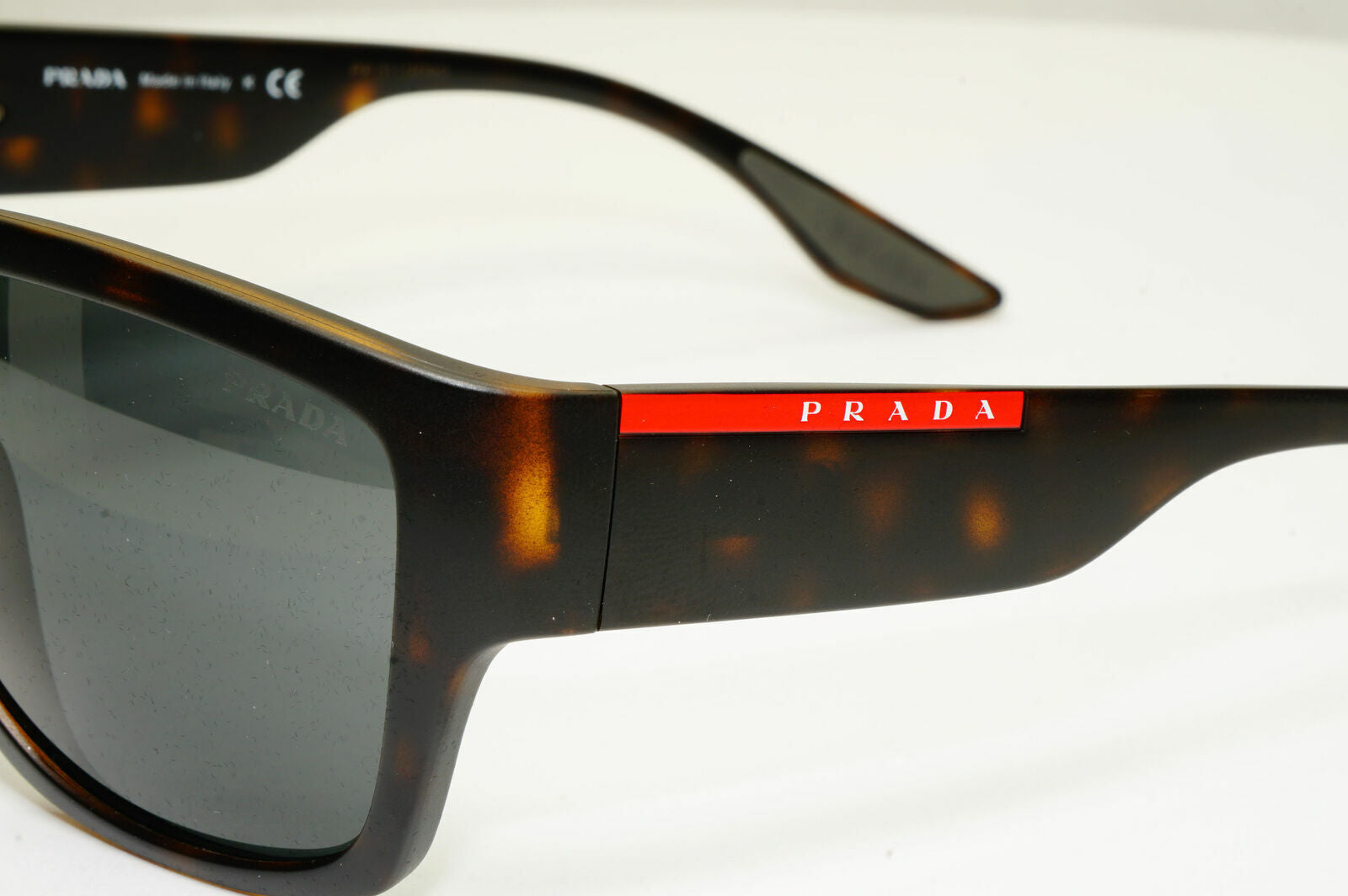 Prada Sunglasses Grey Brown Havana Mens Square SPS 08V 564-06F Red Stripe Sport