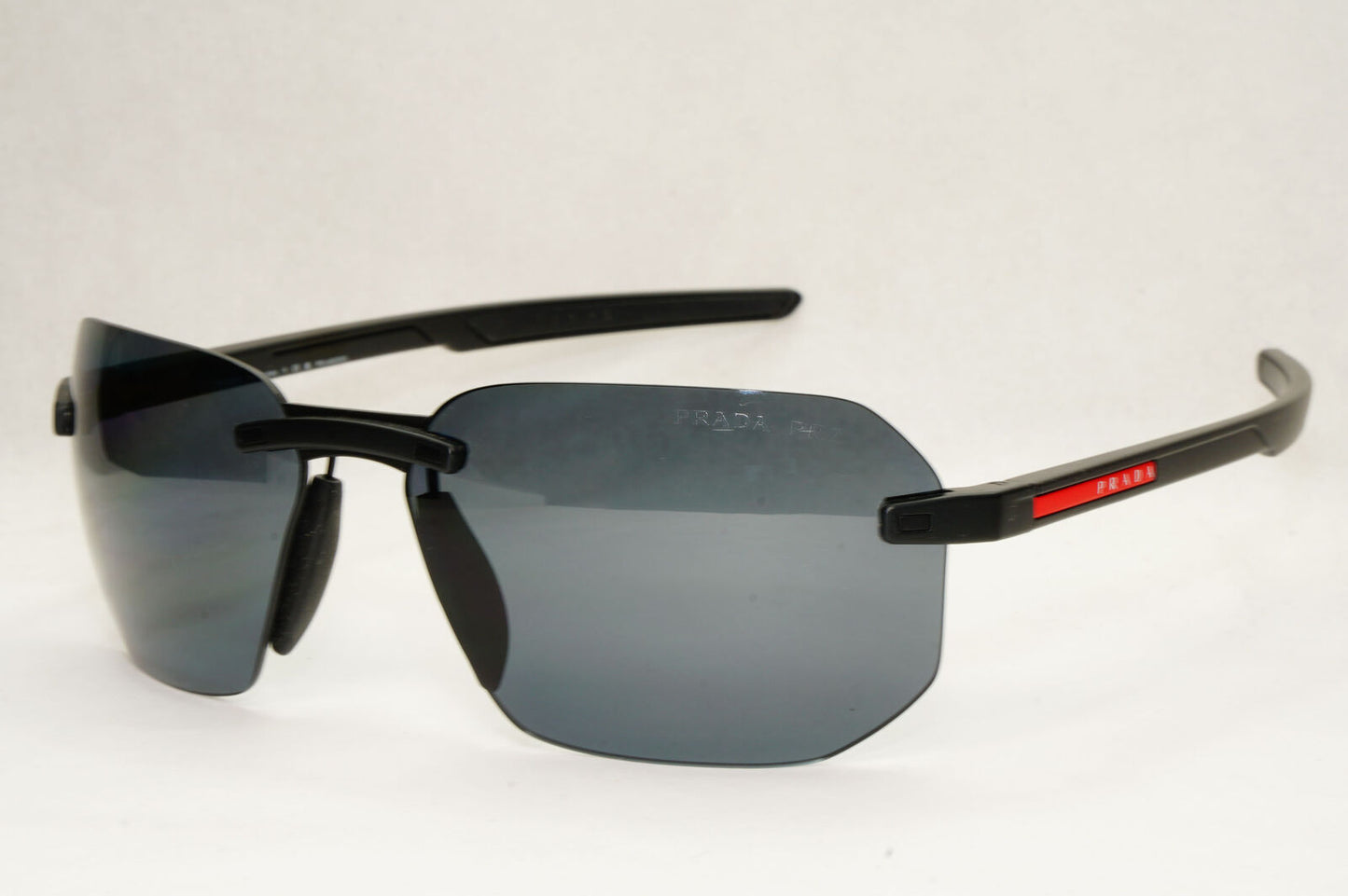 Prada Sunglasses Polarized Wrap Rimless Black PS09WS SPS 09W DG0-02G 62mm