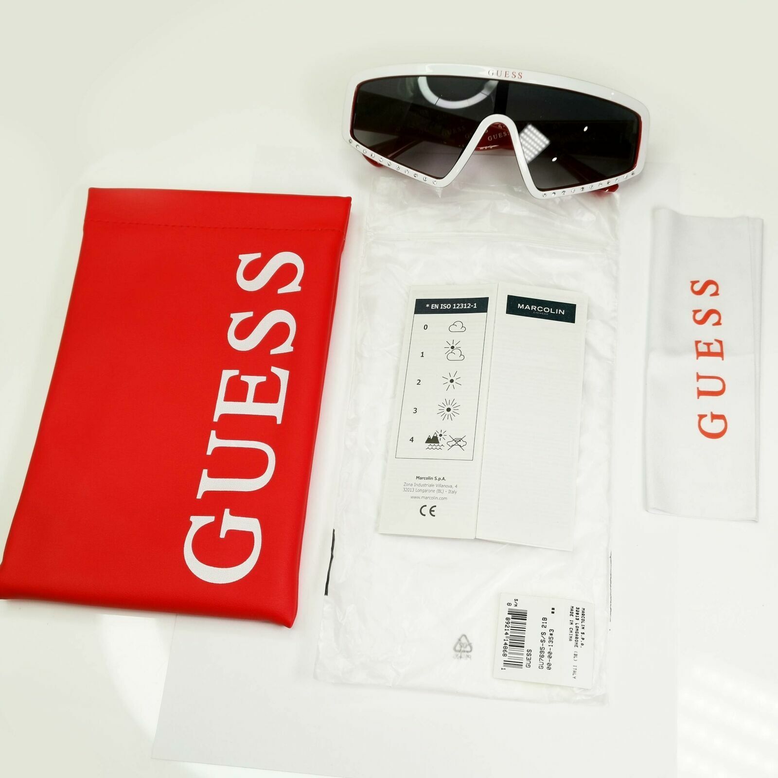 Guess Sunglasses Shield Visor Mens Womens  White Red Grey GU 7695-S 21B Blogger