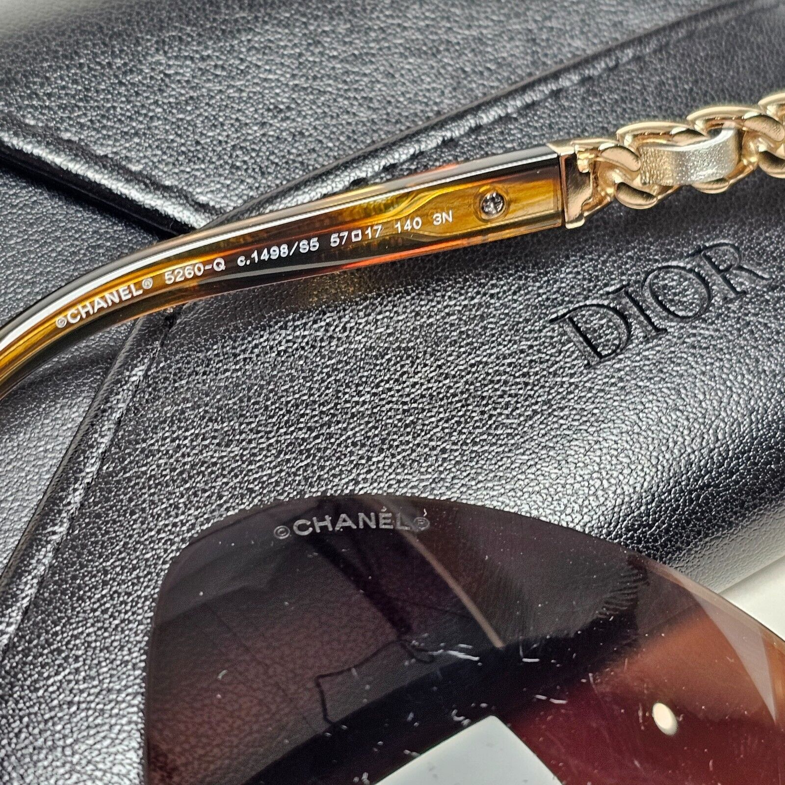 Chanel Sunglasses Leather Chain Gold Brown Tortoise 5260-Q c.1498/S5 57mm 261124