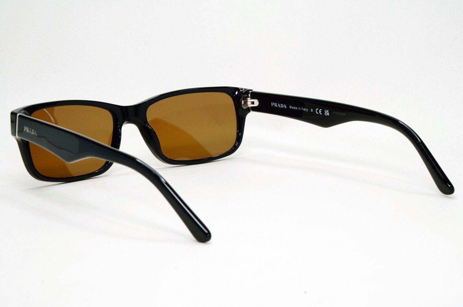 Prada Sunglasses Black Brown Glossy Rectangle Square PR16MV VPR 16M 1AB-1O1 53mm