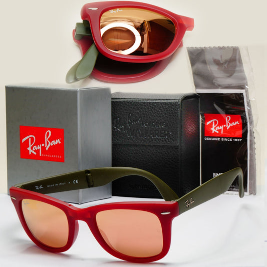 Ray-Ban Sunglasses Folding Wayfarer Red Green Gold Mirror RB 4105 6050/Z2 50mm