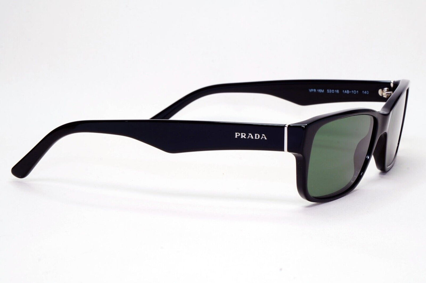 Prada Sunglasses Black Green Glossy Rectangle Square PR16MV VPR 16M 1AB-1O1 53mm