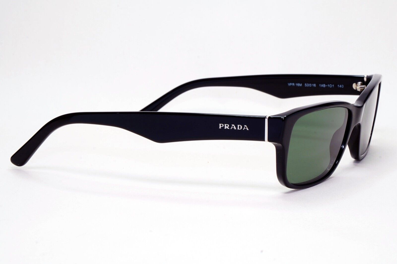 Prada Sunglasses Black Green Glossy Rectangle Square PR16MV VPR 16M 1AB-1O1 53mm