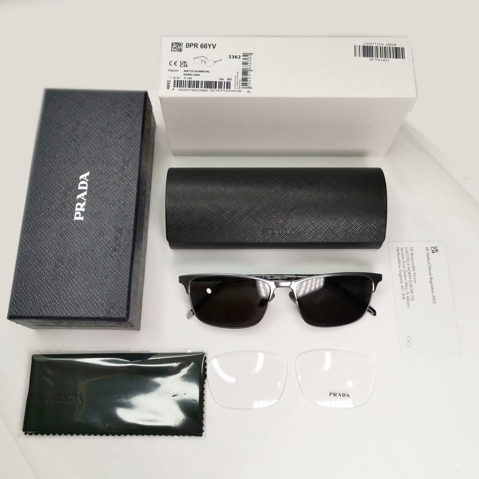 Prada Sunglasses Black Gunmetal Grey Havana PR66YV VPR 66Y 7CQ-1O1 57mm
