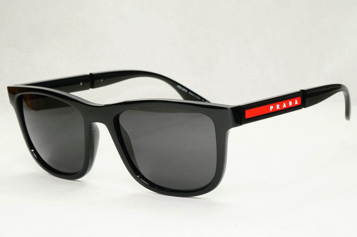 Prada Sunglasses Black Square Glossy Red Stripe PS04XS SPS 04X 1AB-5S0 54mm