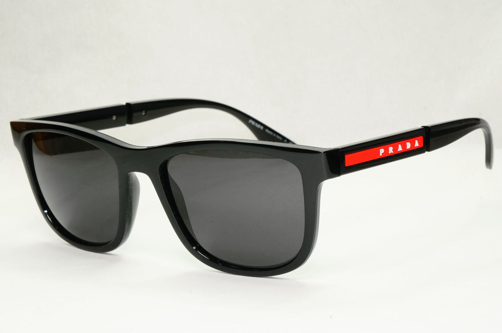 Prada Sunglasses Black Square Glossy Red Stripe PS04XS SPS 04X 1AB-5S0 54mm