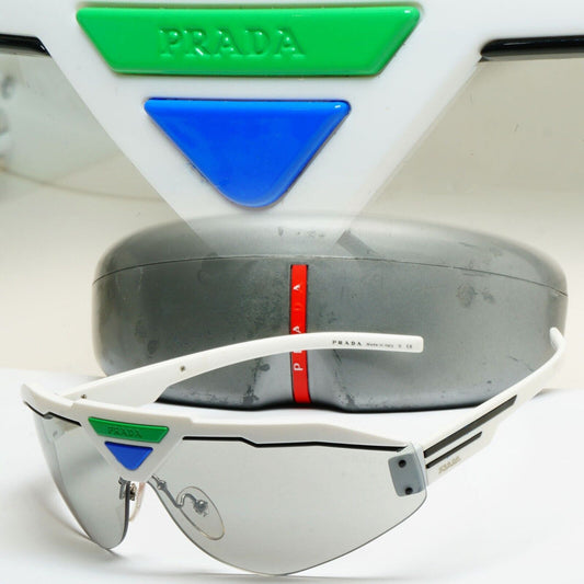 Prada Sunglasses Triangle White Shield Catwalk PR69VS SPR 69V 461-1I2 [b] 231124