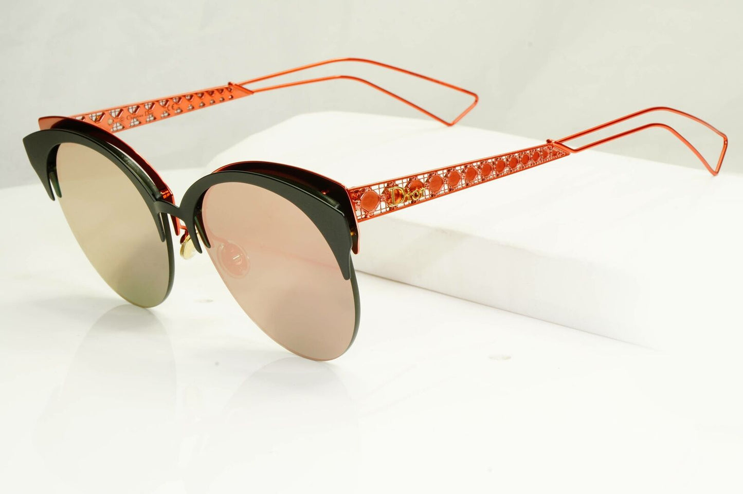Authentic Dior Womens Mirror Sunglasses Coral Pink Black Diorama Club EYMAP