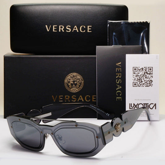 Versace Sunglasses Grey Transparent Mirror Gunmetal Medusa MOD VE 2235 1001/6G