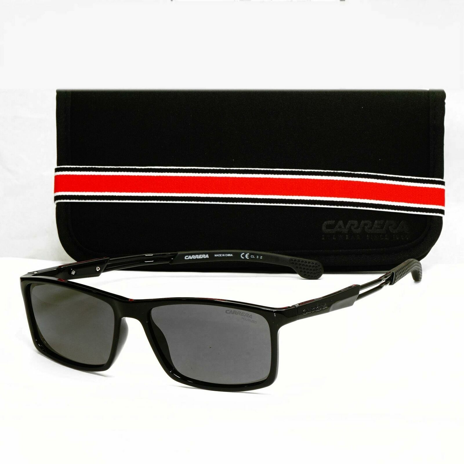 Carrera Polarized Sunglasses Black Smoke Mens Square Rectangle 4016 807M9 Sport
